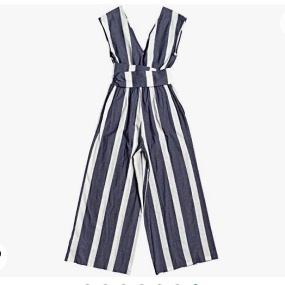 🌻ROXY "Same Old" Blues Striped Wide Leg Jumpsuit With Belt || Size Small - Picture 6 of 11